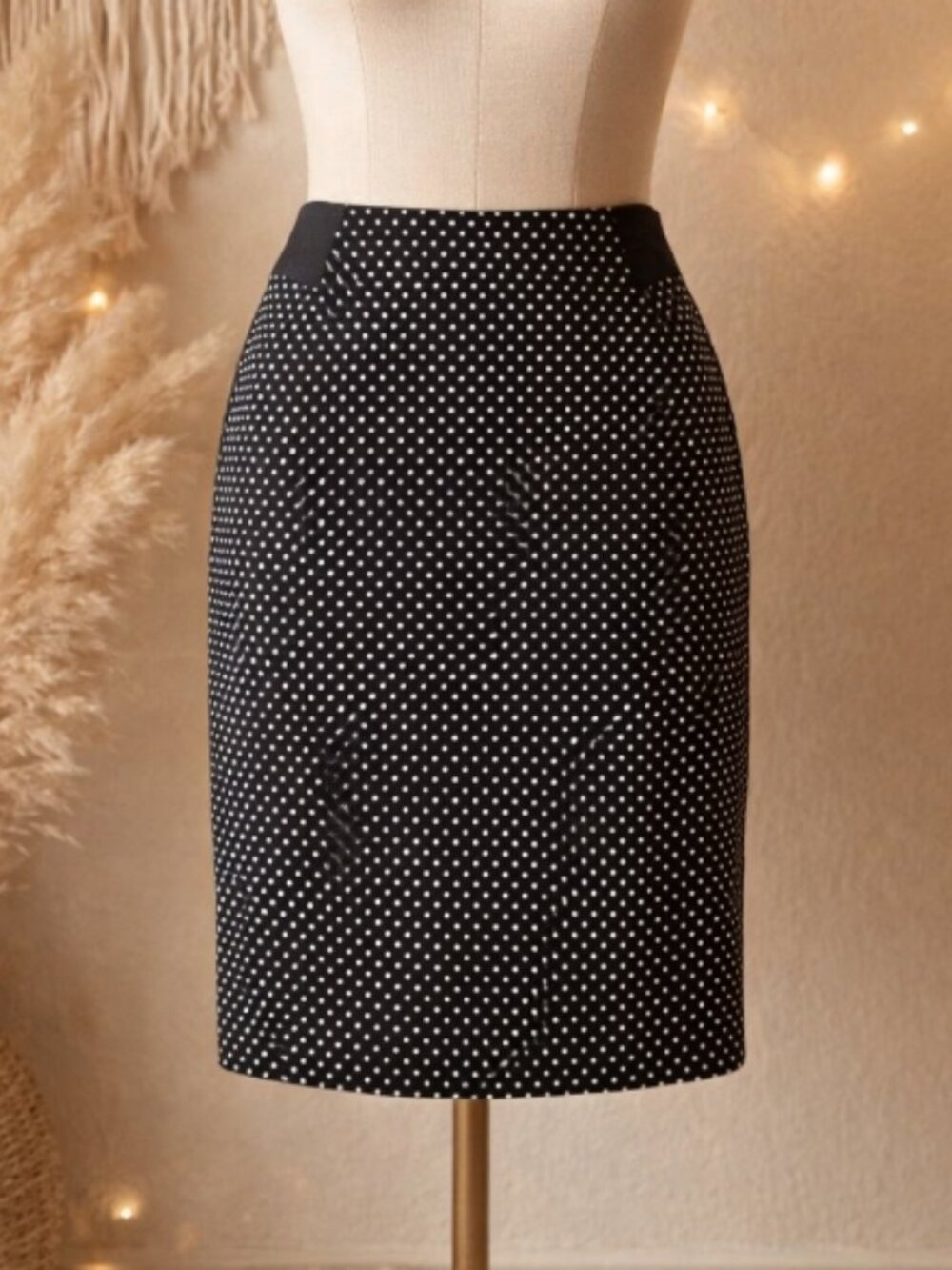 The Limited Polka Dot Stretch Pencil Skirt 2 Office Vintage-Inspired Black White
